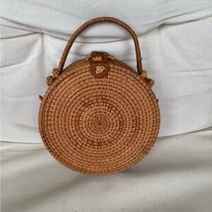 Round Woven Tan Handbag
